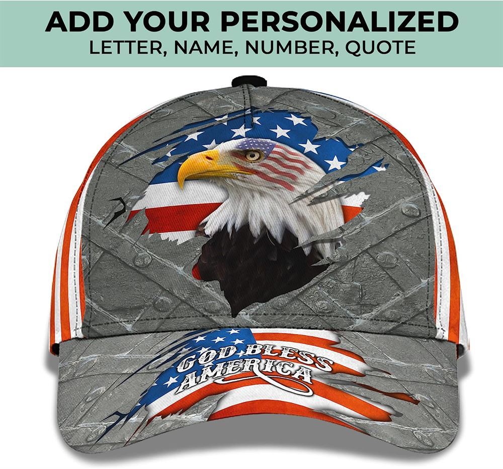 Adeenyc God Bless America Jesus Religion Eagle And American Flag Custom Name Baseball Cap, Christian Baseball Cap, Religious Cap, Christian Hat Trucker Hats Custom Hats Gifts For Men & Women