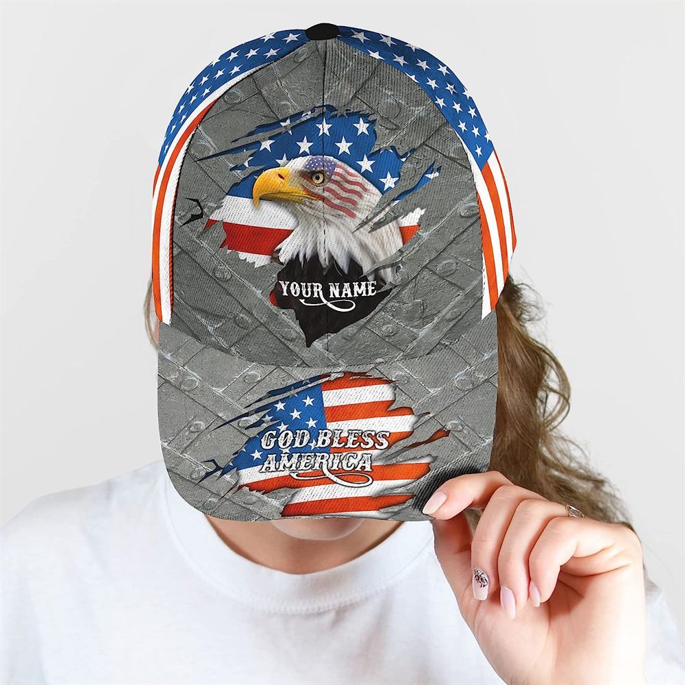 Adeenyc God Bless America Jesus Religion Eagle And American Flag Custom Name Baseball Cap, Christian Baseball Cap, Religious Cap, Christian Hat Trucker Hats Custom Hats Gifts For Men & Women