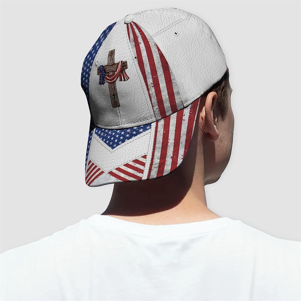 Adeenyc God Bless American Flag On Cross All Over Print Baseball Cap, God Baseball Cap, Christian Cap, Christian Hat Trucker Hats Custom Hats Gifts For Men & Women