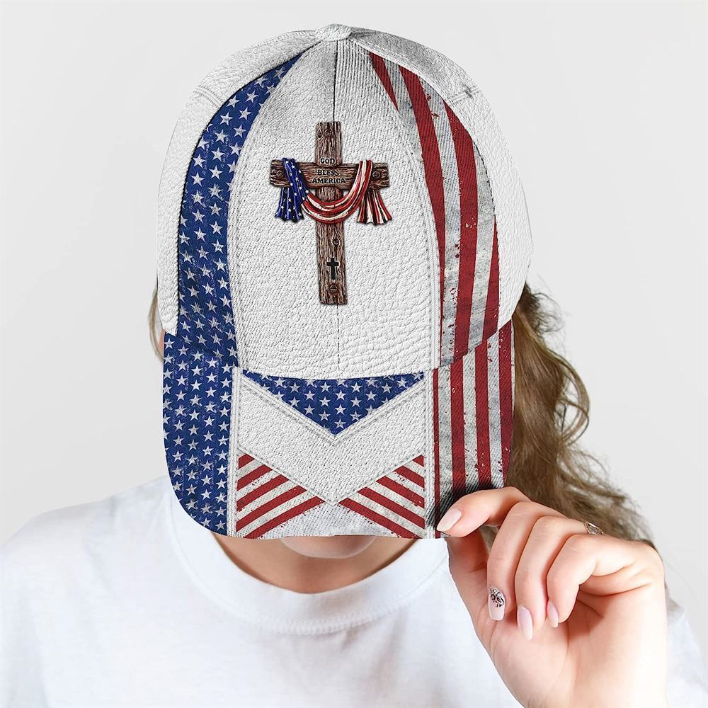 Adeenyc God Bless American Flag On Cross All Over Print Baseball Cap, God Baseball Cap, Christian Cap, Christian Hat Trucker Hats Custom Hats Gifts For Men & Women