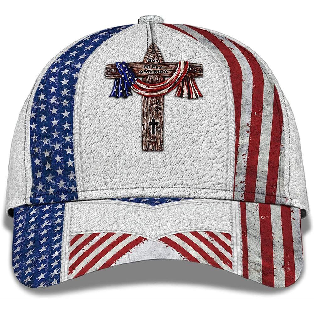 Adeenyc God Bless American Flag On Cross All Over Print Baseball Cap, God Baseball Cap, Christian Cap, Christian Hat Trucker Hats Custom Hats Gifts For Men & Women