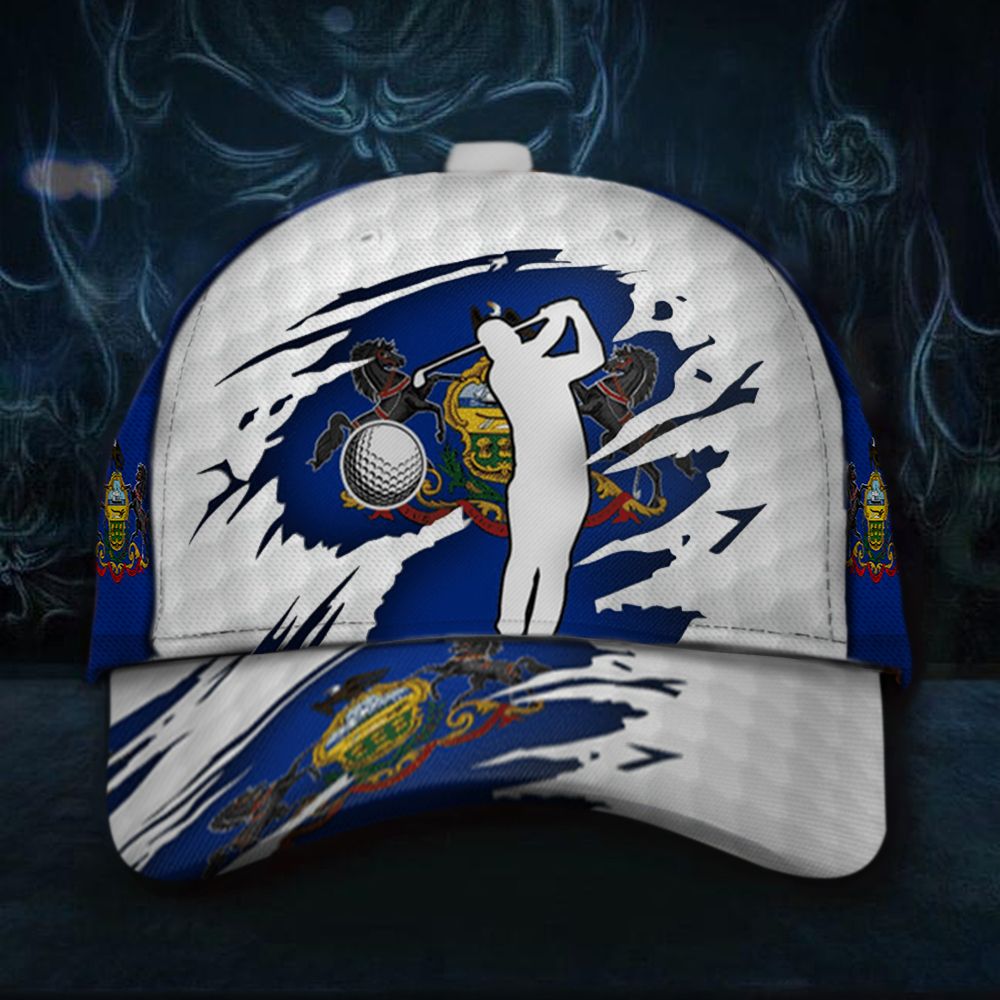 Adeenyc Golf Pennsylvania Flag Golfer Hat Best Gifts For Him Golf Lovers Trucker Hats Custom Hats Gifts For Men & Women