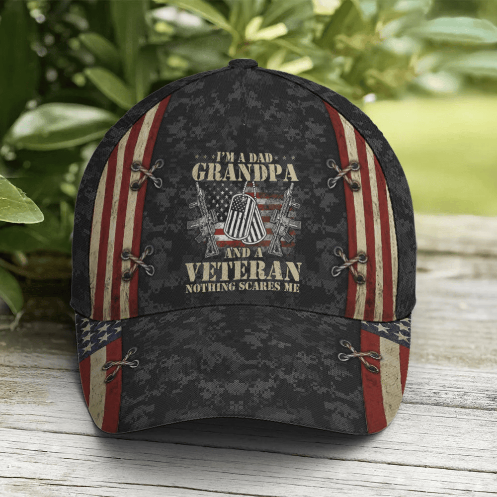 Adeenyc Grandpa Dad Veteran Nothing Scares Me Baseball Cap Trucker Hats Custom Hats Gifts For Men & Women