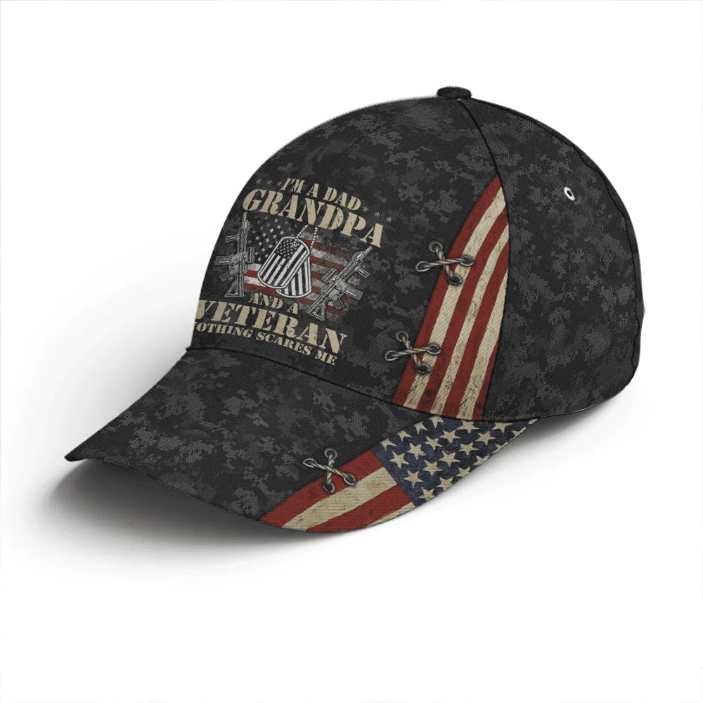 Adeenyc Grandpa Dad Veteran Nothing Scares Me Baseball Cap Trucker Hats Custom Hats Gifts For Men & Women