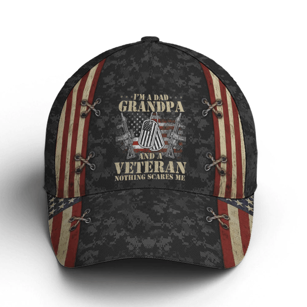 Adeenyc Grandpa Dad Veteran Nothing Scares Me Baseball Cap Trucker Hats Custom Hats Gifts For Men & Women