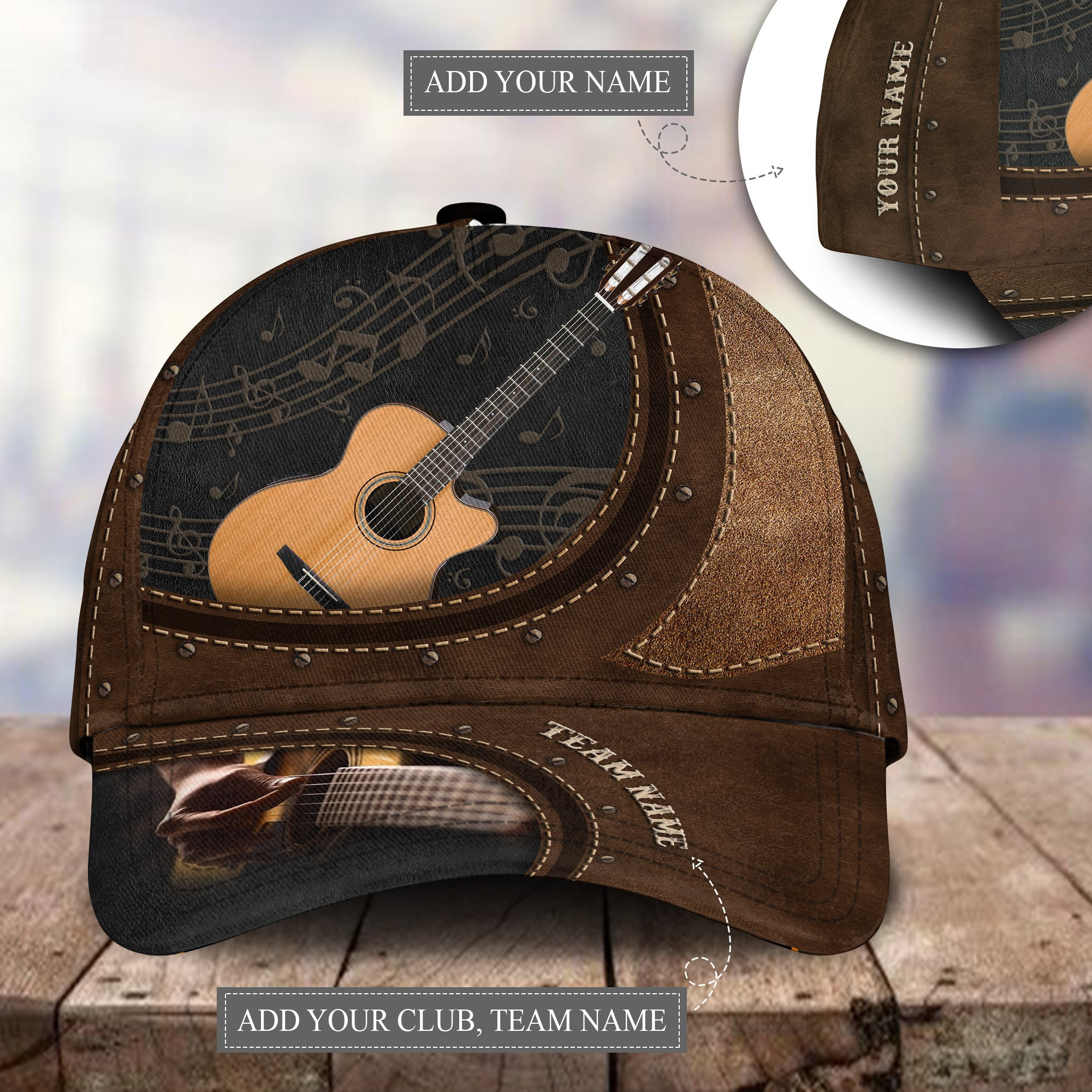 Adeenyc - Guitar Team Classic Personalized Name Custom Name - Classic Cap Baseball Hat Trucker Hats Custom Hats Gifts For Men & Women