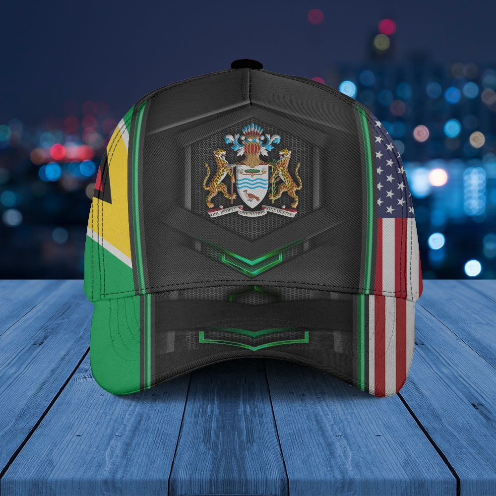 Adeenyc - Guyana Coat Of Arms & American Flag Classic Cap Baseball Hat Trucker Hats Custom Hats Gifts For Men & Women