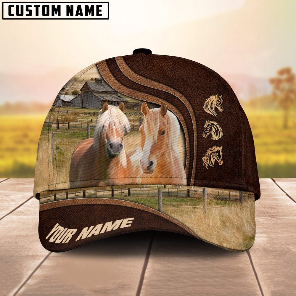 Adeenyc Haflinger Horses Dark Brown Pattern Customized Name Cap, Farm Cap, Farmer Baseball Cap, Cow Cap, Cow Gift, Farm Animal Hat Trucker Hats Custom Hats Gifts For Men & Women