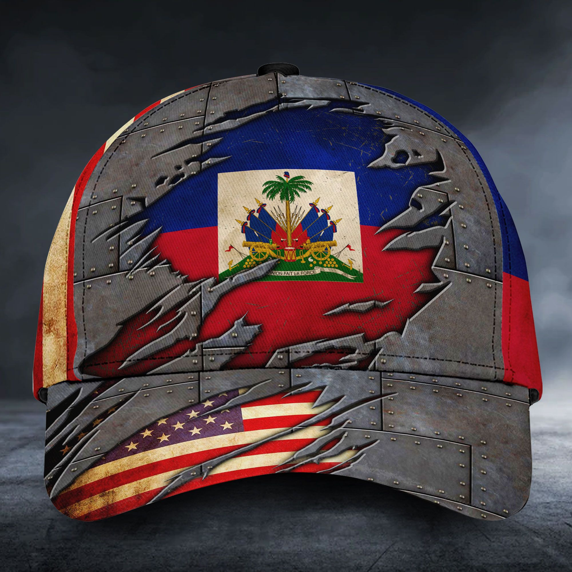 Adeenyc - Haiti & American Flags Classic Cap Baseball Hat Trucker Hats Custom Hats Gifts For Men & Women
