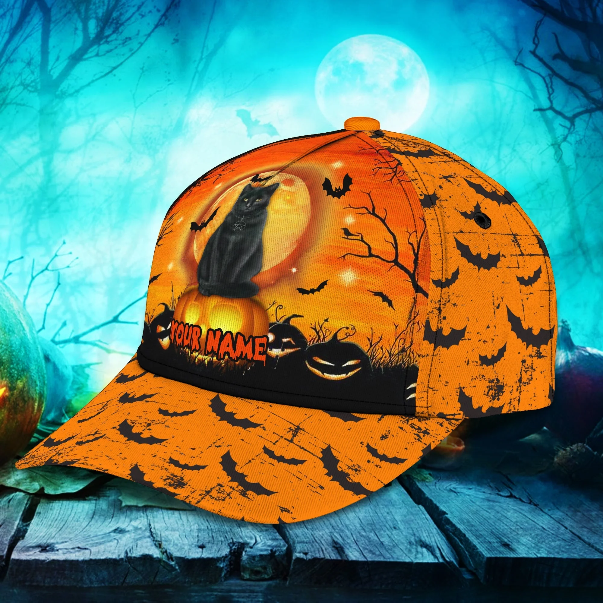 Adeenyc Halloween Cat Pumpkin Hats Unisex Customized Halloween Classic Cap Hat Men Women Trucker Hats Custom Hats Gifts For Men & Women