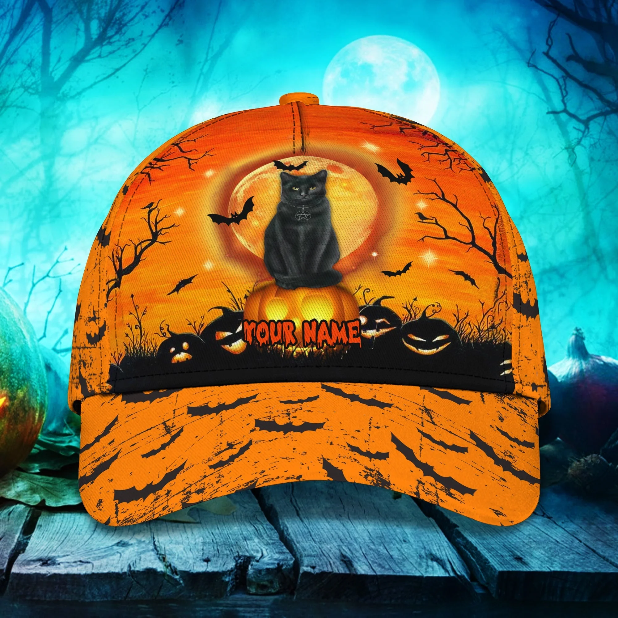 Adeenyc Halloween Cat Pumpkin Hats Unisex Customized Halloween Classic Cap Hat Men Women Trucker Hats Custom Hats Gifts For Men & Women