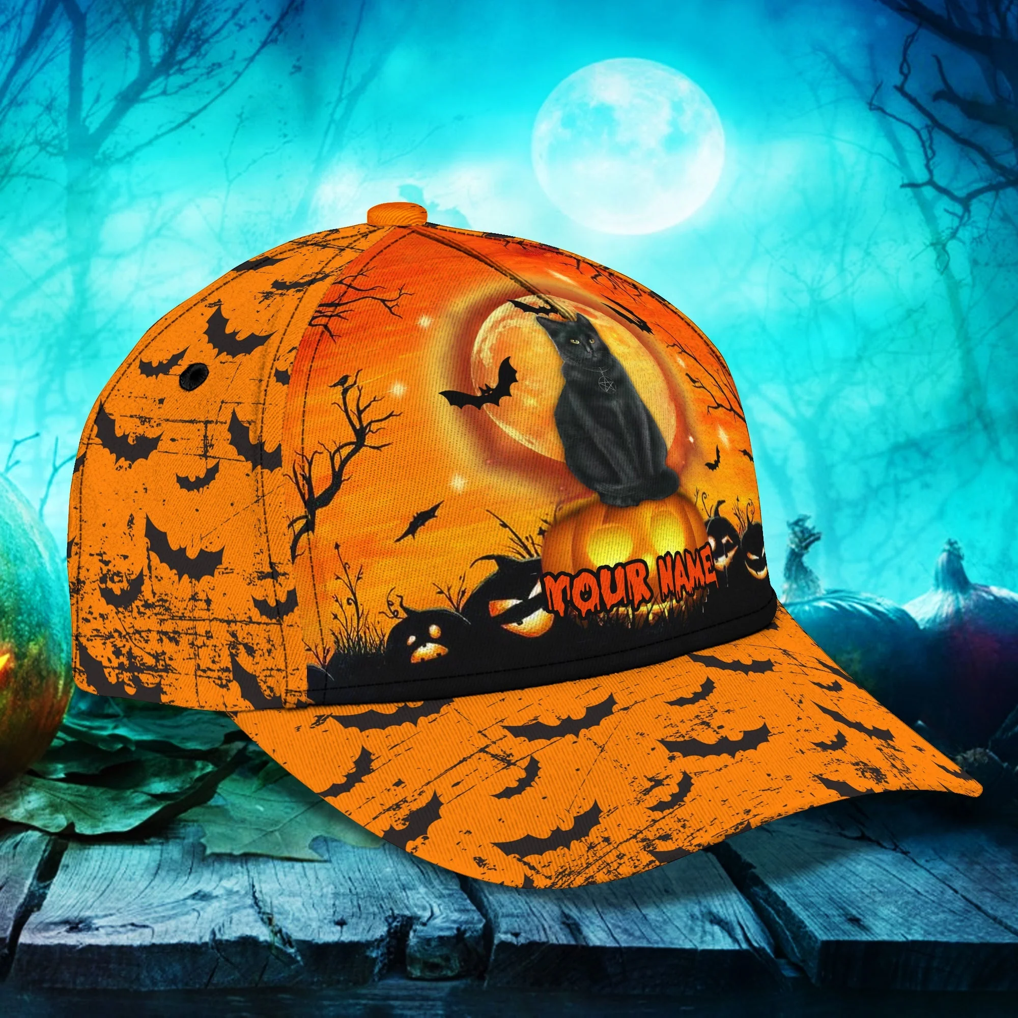 Adeenyc Halloween Cat Pumpkin Hats Unisex Customized Halloween Classic Cap Hat Men Women Trucker Hats Custom Hats Gifts For Men & Women