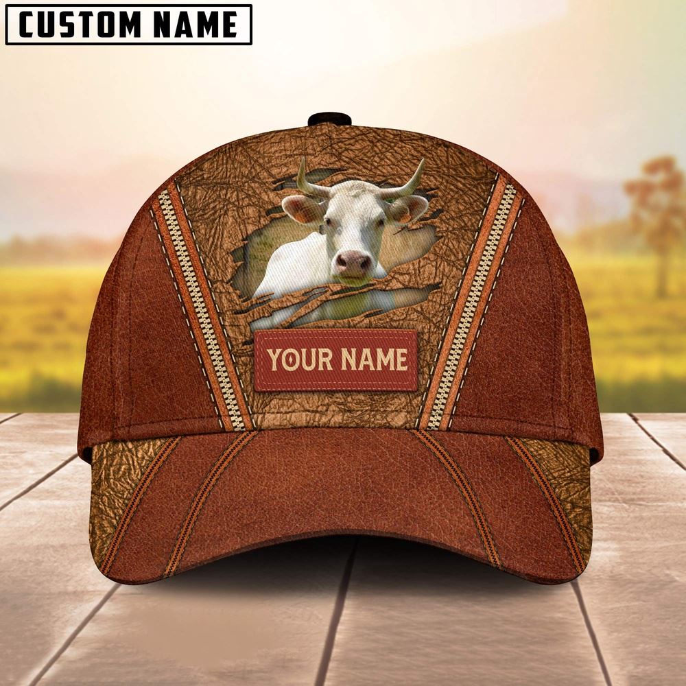 Adeenyc Happy Charolais Customized Name Cap, Farm Cap, Farmer Baseball Cap, Cow Cap, Cow Gift, Farm Animal Hat Trucker Hats Custom Hats Gifts For Men & Women