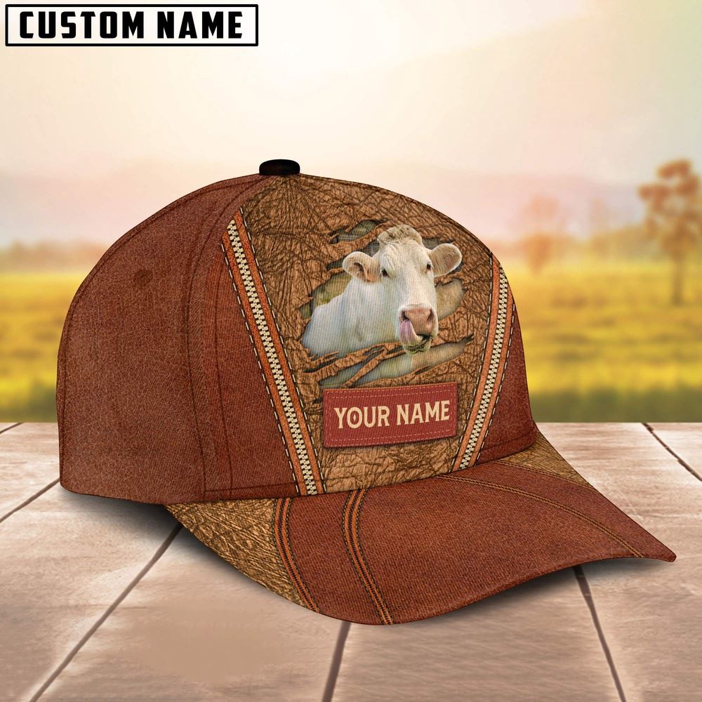 Adeenyc Happy Charolais No Horn Customized Name Cap, Farm Cap, Farmer Baseball Cap, Cow Cap, Cow Gift, Farm Animal Hat Trucker Hats Custom Hats Gifts For Men & Women