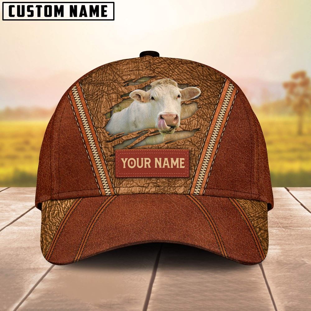 Adeenyc Happy Charolais No Horn Customized Name Cap, Farm Cap, Farmer Baseball Cap, Cow Cap, Cow Gift, Farm Animal Hat Trucker Hats Custom Hats Gifts For Men & Women