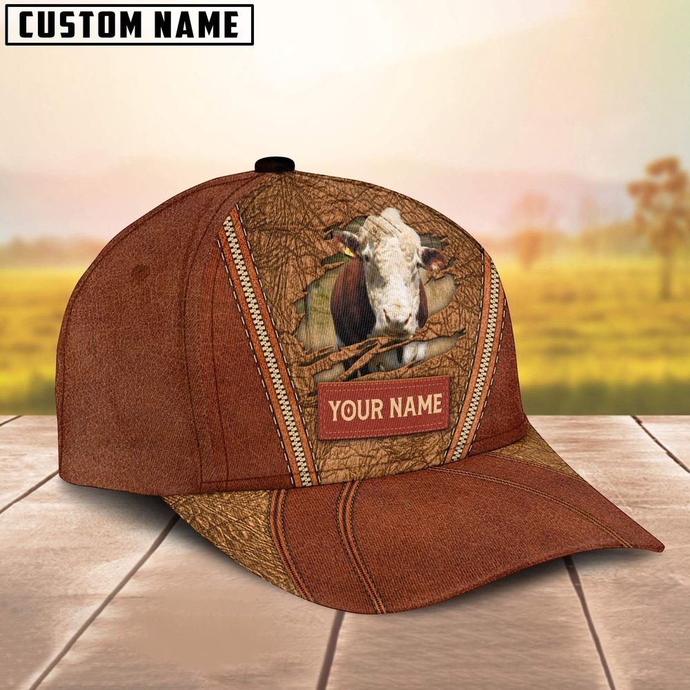 Adeenyc Happy Hereford Customized Name Cap, Farm Cap, Farmer Baseball Cap, Cow Cap, Cow Gift, Farm Animal Hat Trucker Hats Custom Hats Gifts For Men & Women