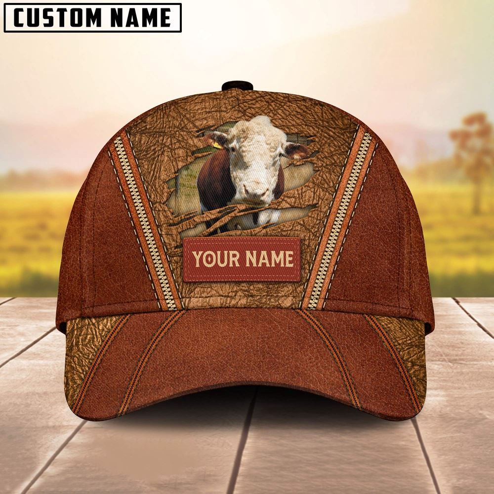 Adeenyc Happy Hereford Customized Name Cap, Farm Cap, Farmer Baseball Cap, Cow Cap, Cow Gift, Farm Animal Hat Trucker Hats Custom Hats Gifts For Men & Women