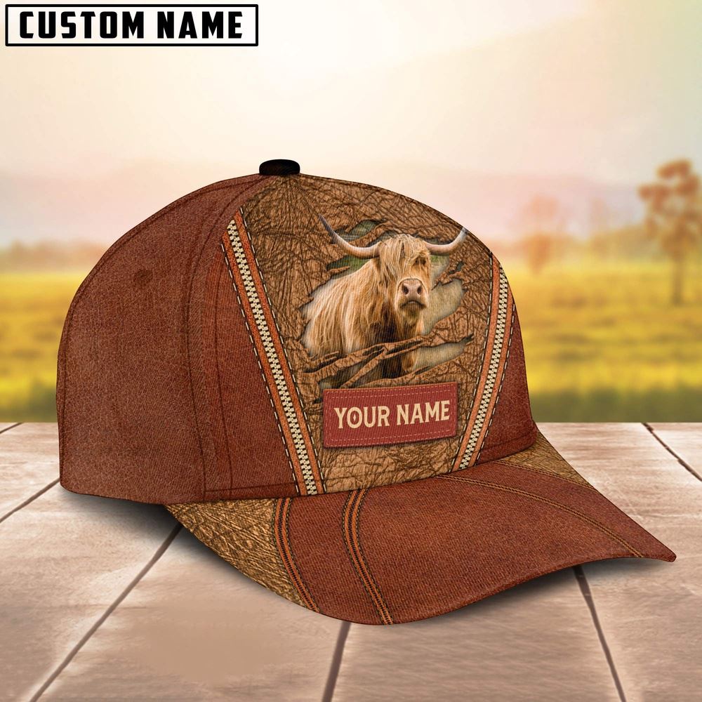 Adeenyc Happy Highland Customized Name Cap, Farm Cap, Farmer Baseball Cap, Cow Cap, Cow Gift, Farm Animal Hat Trucker Hats Custom Hats Gifts For Men & Women