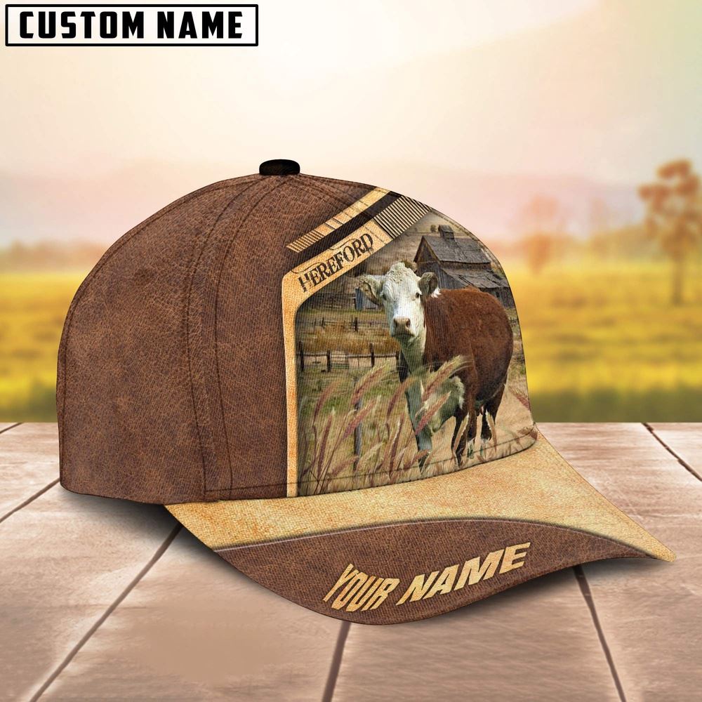 Adeenyc Hereford Cattle Customized Name Brown Farm Cap, Farm Cap, Farmer Baseball Cap, Cow Cap, Cow Gift, Farm Animal Hat Trucker Hats Custom Hats Gifts For Men & Women