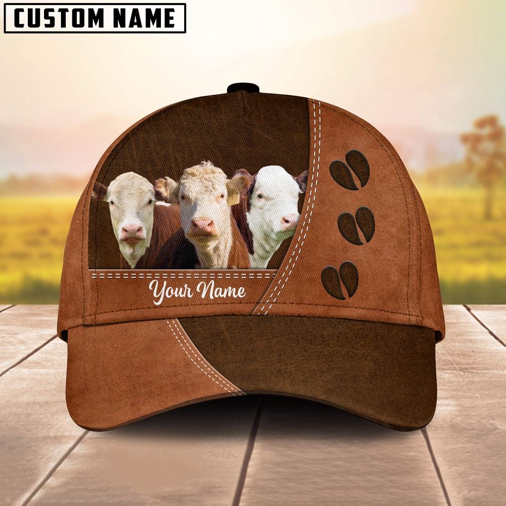 Adeenyc Hereford Cattle Customized Name Cap, Farm Cap, Farmer Baseball Cap, Cow Cap, Cow Gift, Farm Animal Hat Trucker Hats Custom Hats Gifts For Men & Women