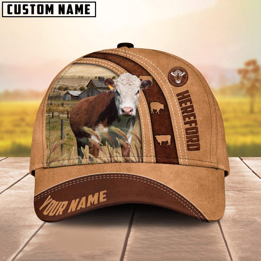 Adeenyc Hereford Cattle Customized Name Farm Cap, Farm Cap, Farmer Baseball Cap, Cow Cap, Cow Gift, Farm Animal Hat Trucker Hats Custom Hats Gifts For Men & Women
