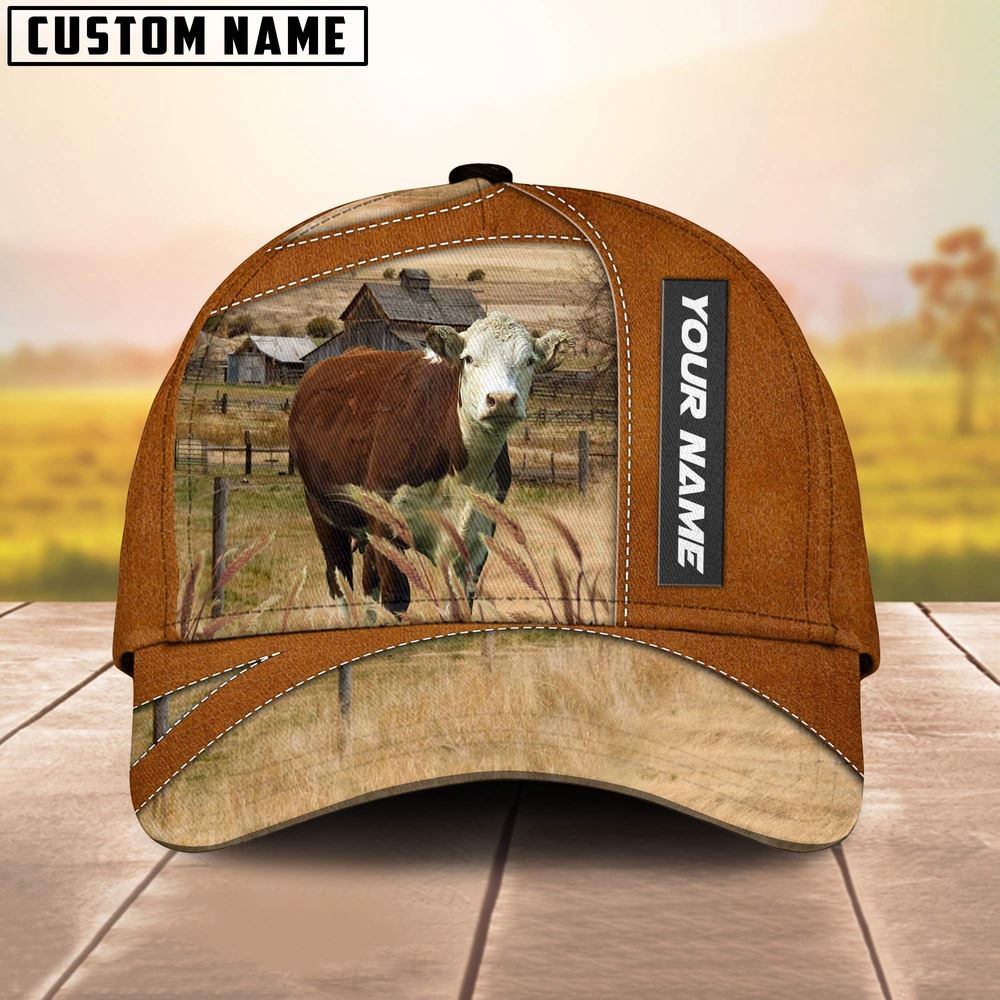 Adeenyc Hereford Customized Name Brown Cap, Farm Cap, Farmer Baseball Cap, Cow Cap, Cow Gift, Farm Animal Hat Trucker Hats Custom Hats Gifts For Men & Women