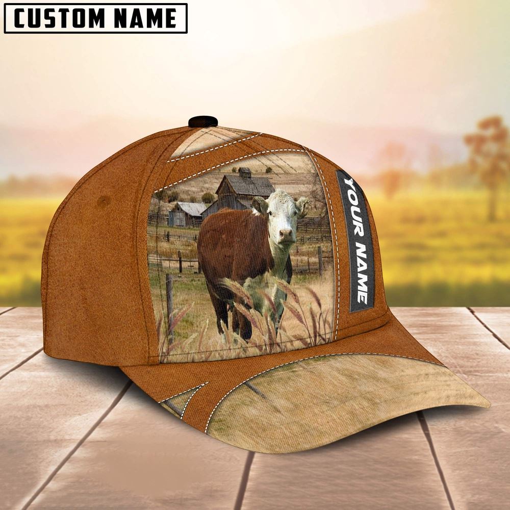 Adeenyc Hereford Customized Name Brown Cap, Farm Cap, Farmer Baseball Cap, Cow Cap, Cow Gift, Farm Animal Hat Trucker Hats Custom Hats Gifts For Men & Women