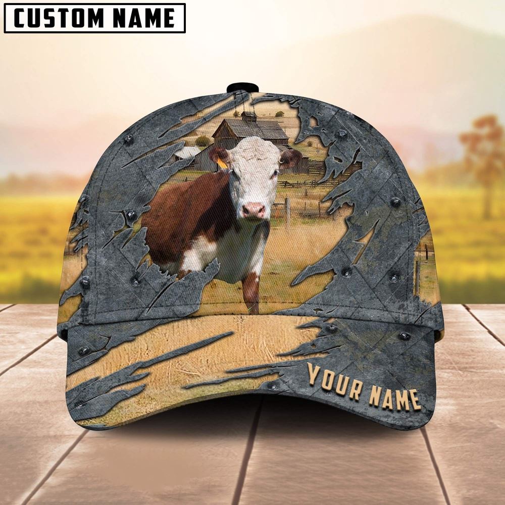 Adeenyc Hereford Customized Name Cap, Farm Cap, Farmer Baseball Cap, Cow Cap, Cow Gift, Farm Animal Hat Trucker Hats Custom Hats Gifts For Men & Women