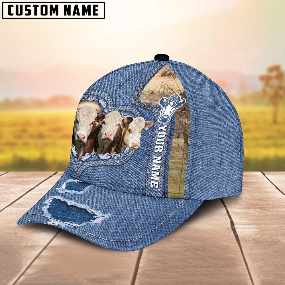Adeenyc Hereford Customized Name Denim Cap, Farm Cap, Farmer Baseball Cap, Cow Cap, Cow Gift, Farm Animal Hat Trucker Hats Custom Hats Gifts For Men & Women