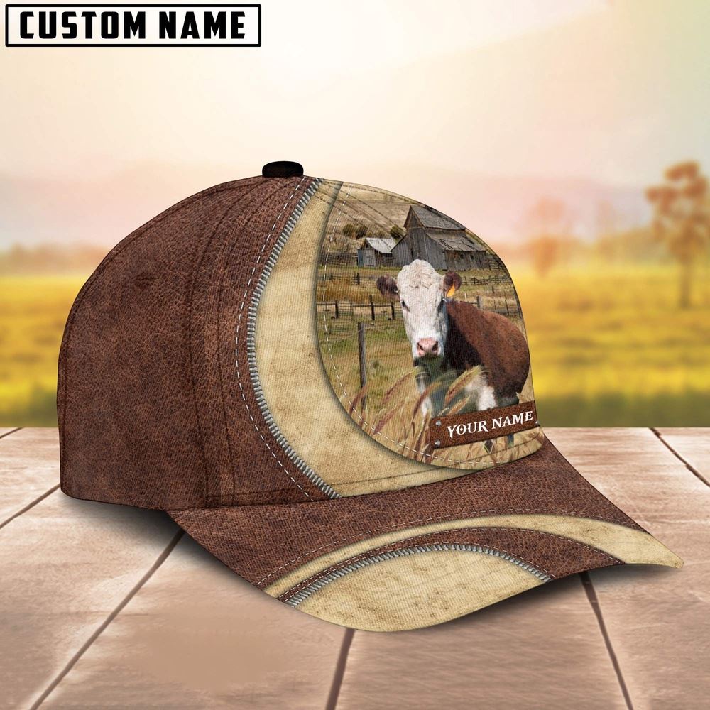 Adeenyc Hereford Customized Name Farm Barn Cap, Farm Cap, Farmer Baseball Cap, Cow Cap, Cow Gift, Farm Animal Hat Trucker Hats Custom Hats Gifts For Men & Women
