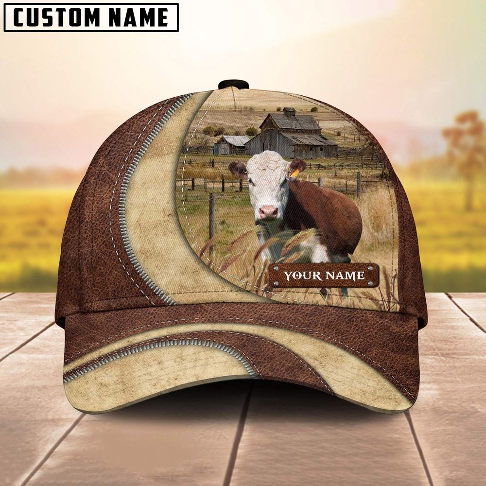 Adeenyc Hereford Customized Name Farm Barn Cap, Farm Cap, Farmer Baseball Cap, Cow Cap, Cow Gift, Farm Animal Hat Trucker Hats Custom Hats Gifts For Men & Women