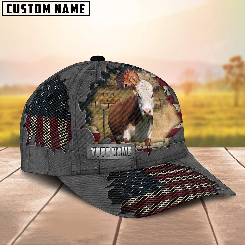 Adeenyc Hereford Customized Name US Flag Net Cap, Farm Cap, Farmer Baseball Cap, Cow Cap, Cow Gift, Farm Animal Hat Trucker Hats Custom Hats Gifts For Men & Women