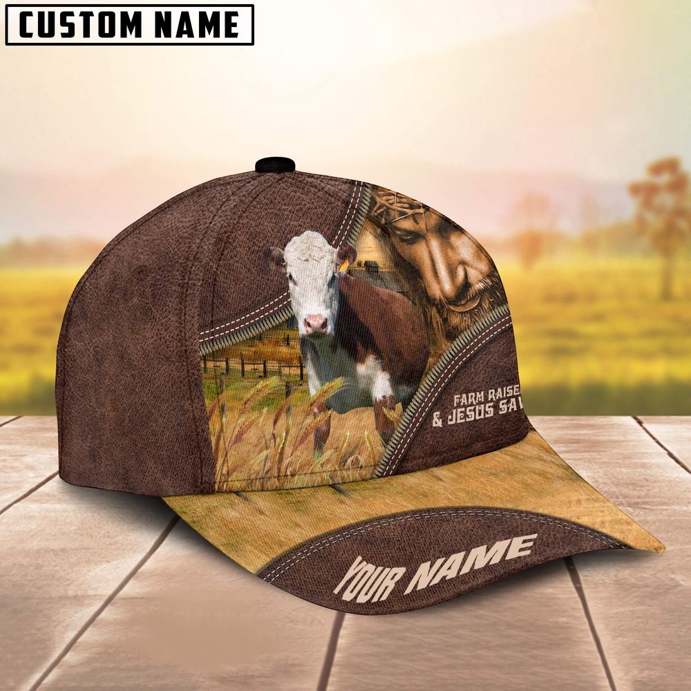 Adeenyc Hereford Farm & Jesus Customized Name Cap, Farm Cap, Farmer Baseball Cap, Cow Cap, Cow Gift, Farm Animal Hat Trucker Hats Custom Hats Gifts For Men & Women