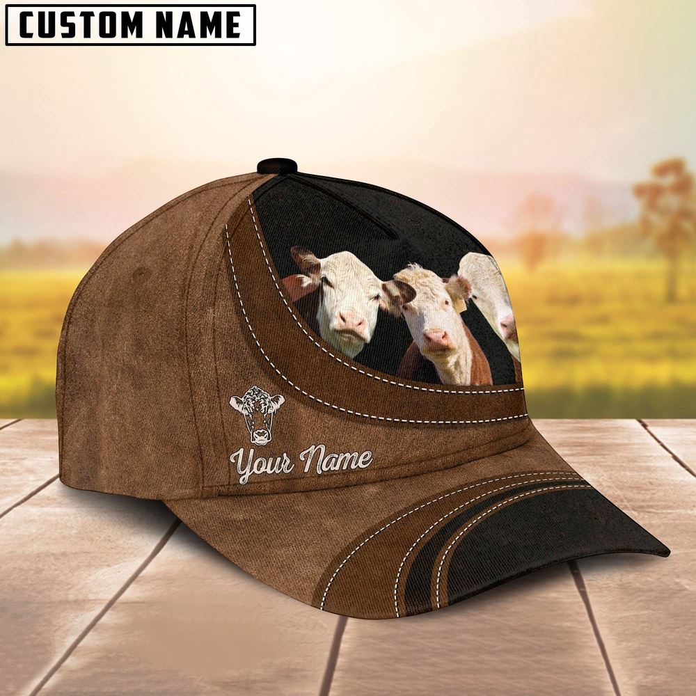 Adeenyc Hereford Happiness Customized Name Cap, Farm Cap, Farmer Baseball Cap, Cow Cap, Cow Gift, Farm Animal Hat Trucker Hats Custom Hats Gifts For Men & Women