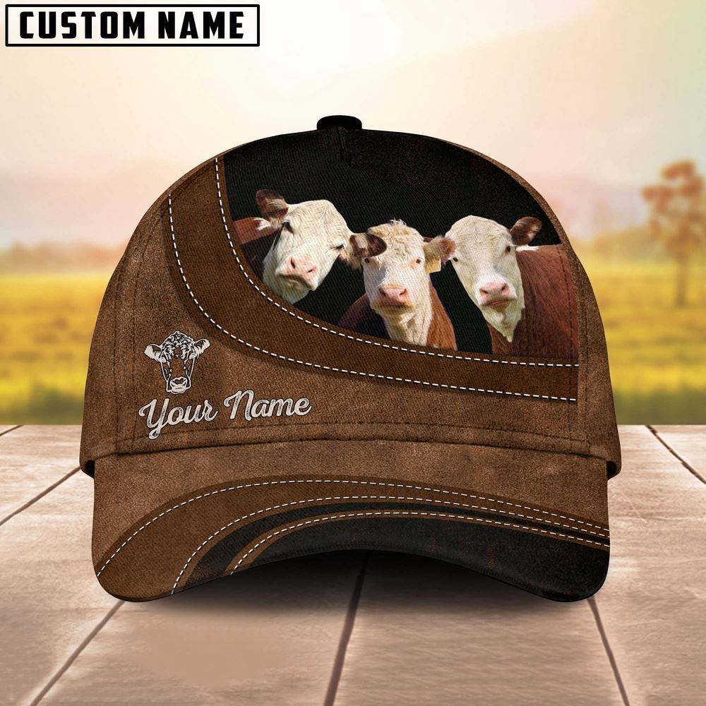 Adeenyc Hereford Happiness Customized Name Cap, Farm Cap, Farmer Baseball Cap, Cow Cap, Cow Gift, Farm Animal Hat Trucker Hats Custom Hats Gifts For Men & Women