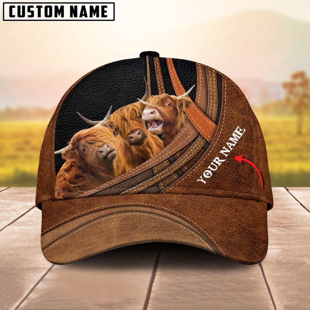 Adeenyc Highland Cattle Customized Name Cap, Farm Cap, Farmer Baseball Cap, Cow Cap, Cow Gift, Farm Animal Hat Trucker Hats Custom Hats Gifts For Men & Women