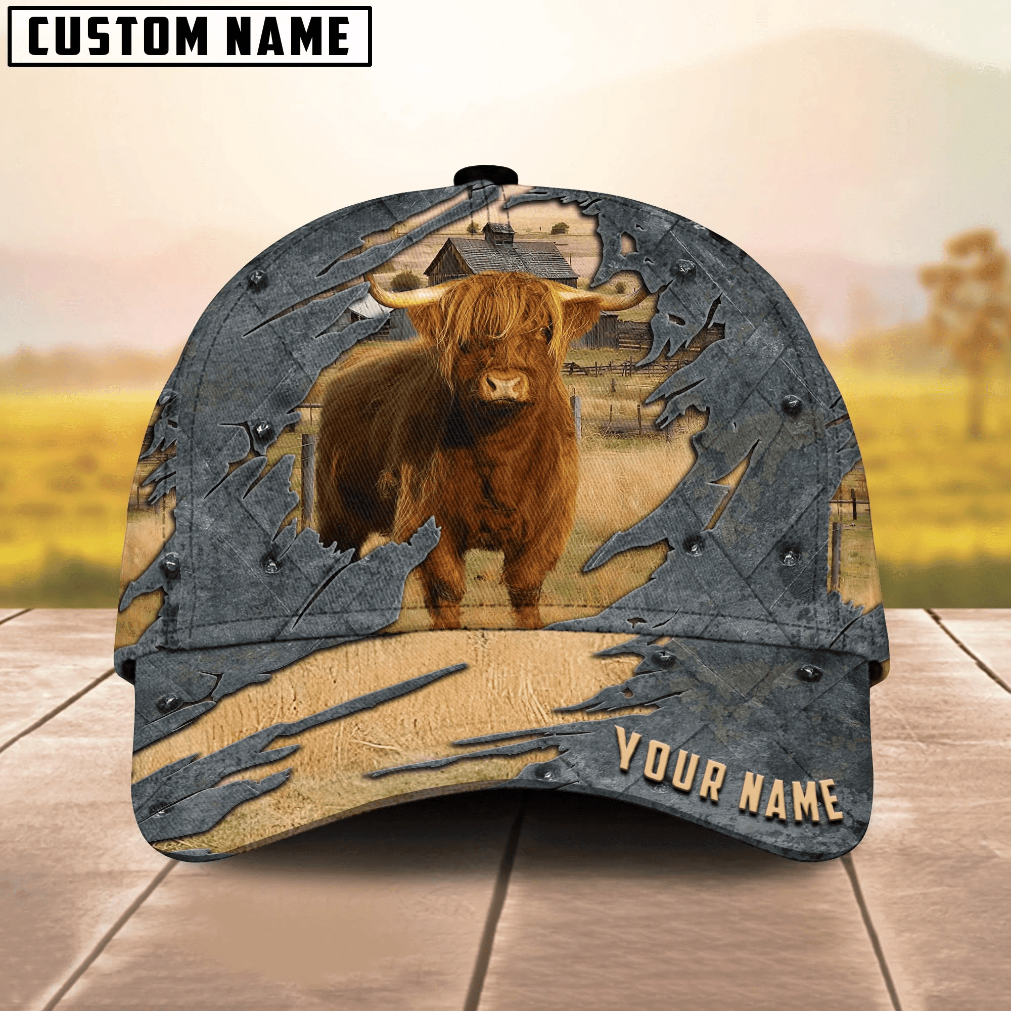 Adeenyc Highland Customized Name 3D Cap 3D All Over Print Baseball Cap, Cap For Farm Lovers, Animal Cap, Leather Pattern Cap Trucker Hats Custom Hats Gifts For Men & Women