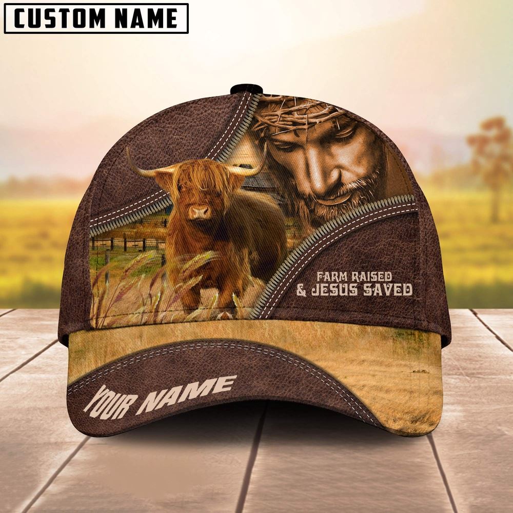 Adeenyc Highland Farm & Jesus Customized Name Cap, Farm Cap, Farmer Baseball Cap, Cow Cap, Cow Gift, Farm Animal Hat Trucker Hats Custom Hats Gifts For Men & Women