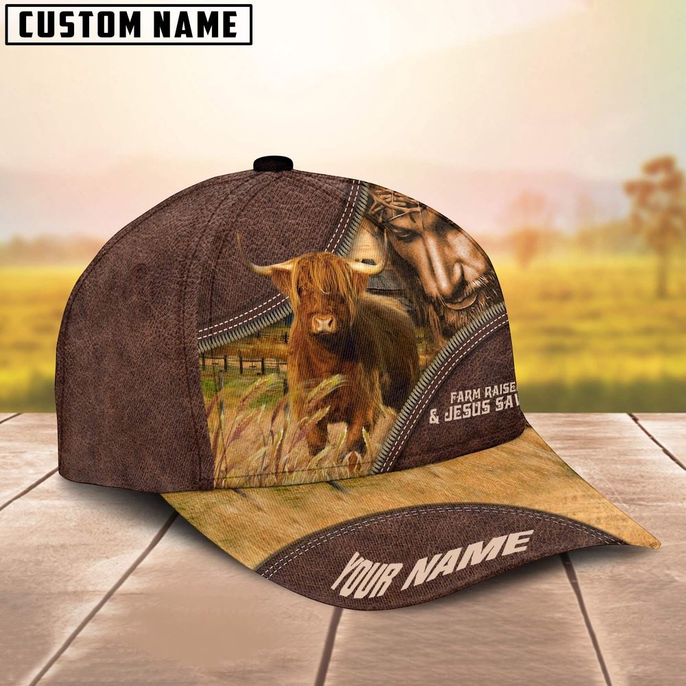 Adeenyc Highland Farm & Jesus Customized Name Cap, Farm Cap, Farmer Baseball Cap, Cow Cap, Cow Gift, Farm Animal Hat Trucker Hats Custom Hats Gifts For Men & Women
