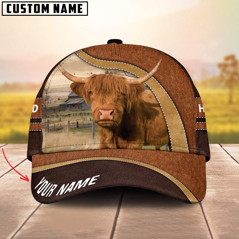 Adeenyc Highland Happy Face Customized Name Cap, Farm Cap, Farmer Baseball Cap, Cow Cap, Cow Gift, Farm Animal Hat Trucker Hats Custom Hats Gifts For Men & Women