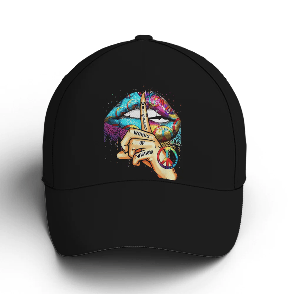 Adeenyc Hippie Girl Sassy Rainbow Lips Black Baseball Cap Trucker Hats Custom Hats Gifts For Men & Women