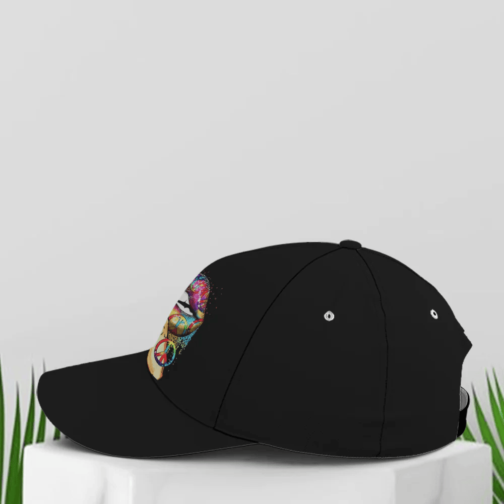 Adeenyc Hippie Girl Sassy Rainbow Lips Black Baseball Cap Trucker Hats Custom Hats Gifts For Men & Women