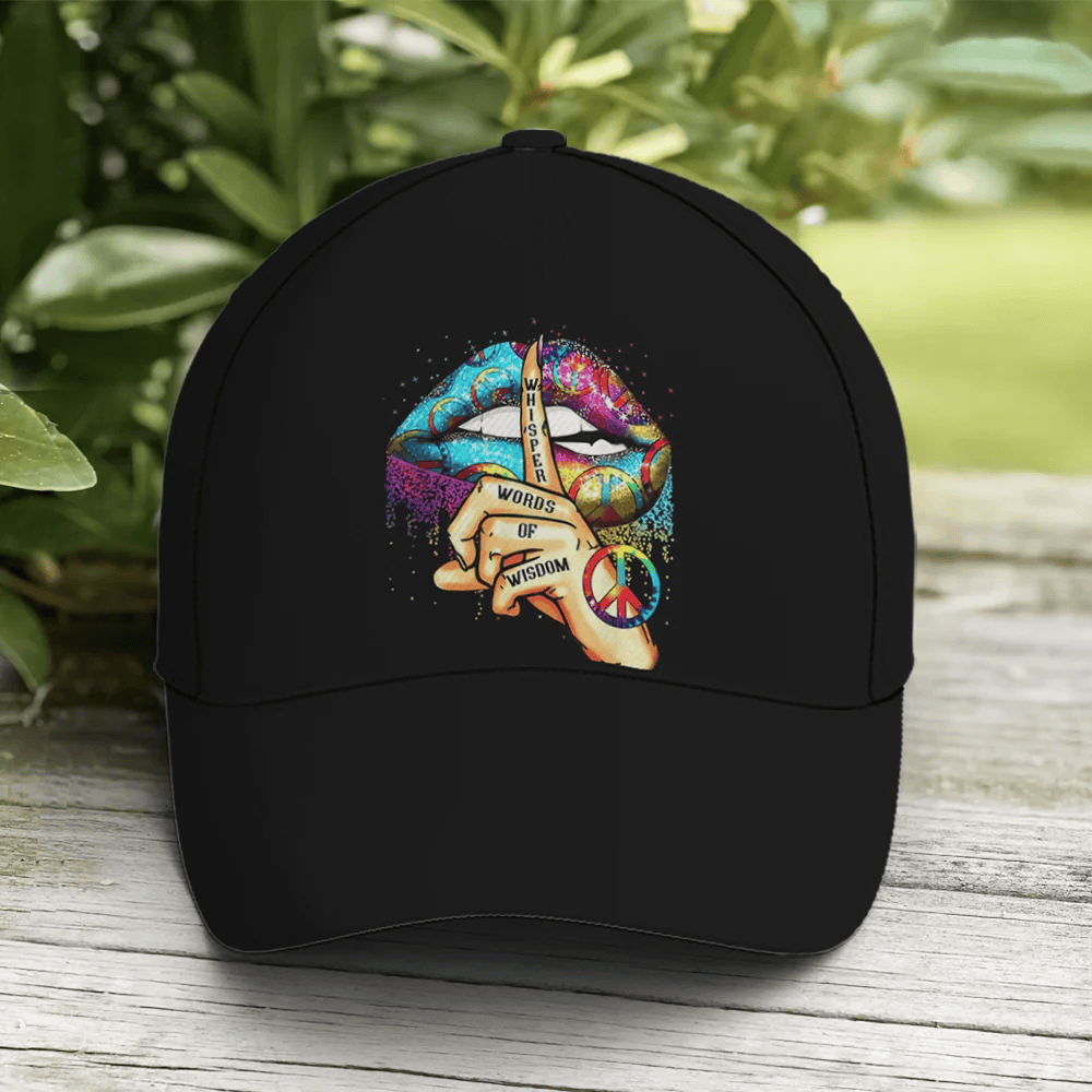 Adeenyc Hippie Girl Sassy Rainbow Lips Black Baseball Cap Trucker Hats Custom Hats Gifts For Men & Women