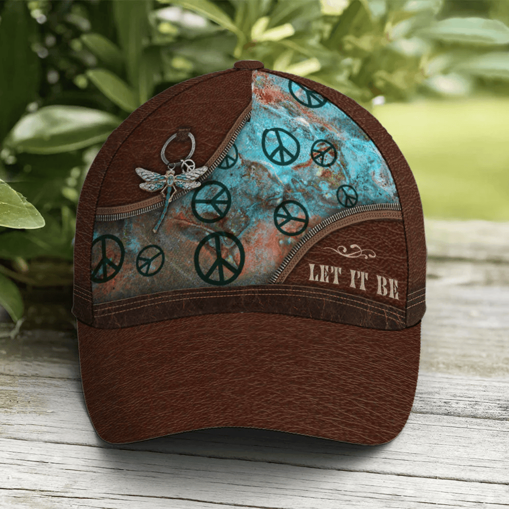 Adeenyc Hippie Let It Be Dragonfly Leather Style Baseball Cap Trucker Hats Custom Hats Gifts For Men & Women