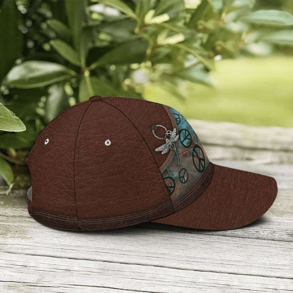 Adeenyc Hippie Let It Be Dragonfly Leather Style Baseball Cap Trucker Hats Custom Hats Gifts For Men & Women