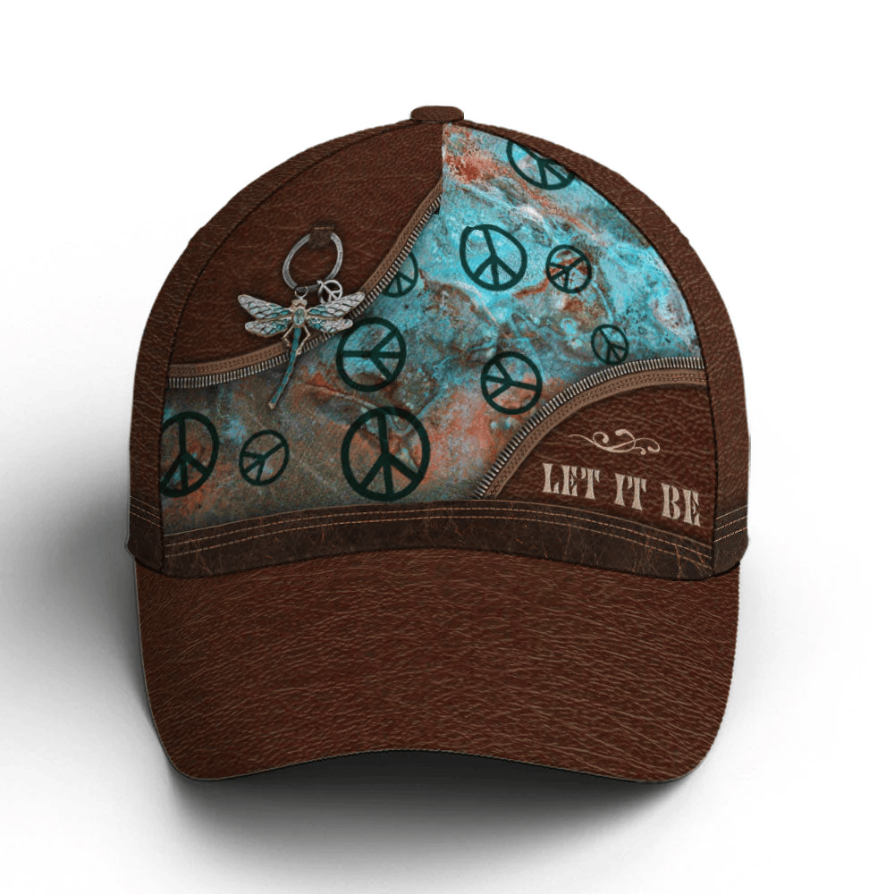 Adeenyc Hippie Let It Be Dragonfly Leather Style Baseball Cap Trucker Hats Custom Hats Gifts For Men & Women