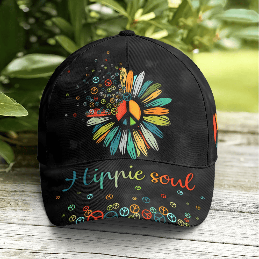 Adeenyc Hippie Soul Sunflower Black Baseball Cap Trucker Hats Custom Hats Gifts For Men & Women