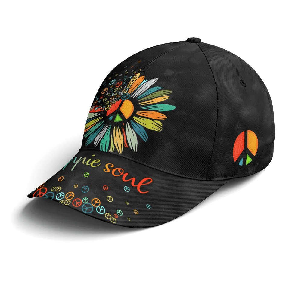 Adeenyc Hippie Soul Sunflower Black Baseball Cap Trucker Hats Custom Hats Gifts For Men & Women