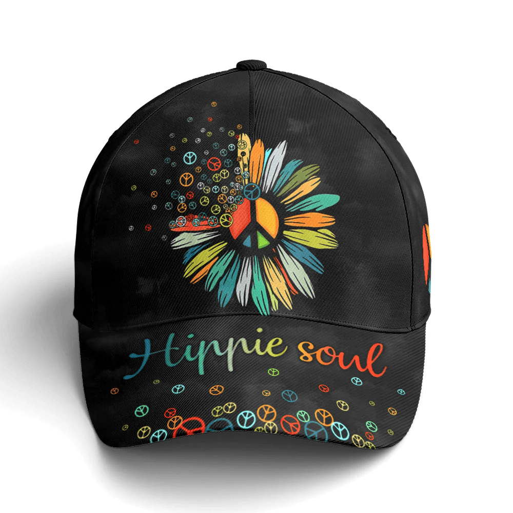 Adeenyc Hippie Soul Sunflower Black Baseball Cap Trucker Hats Custom Hats Gifts For Men & Women