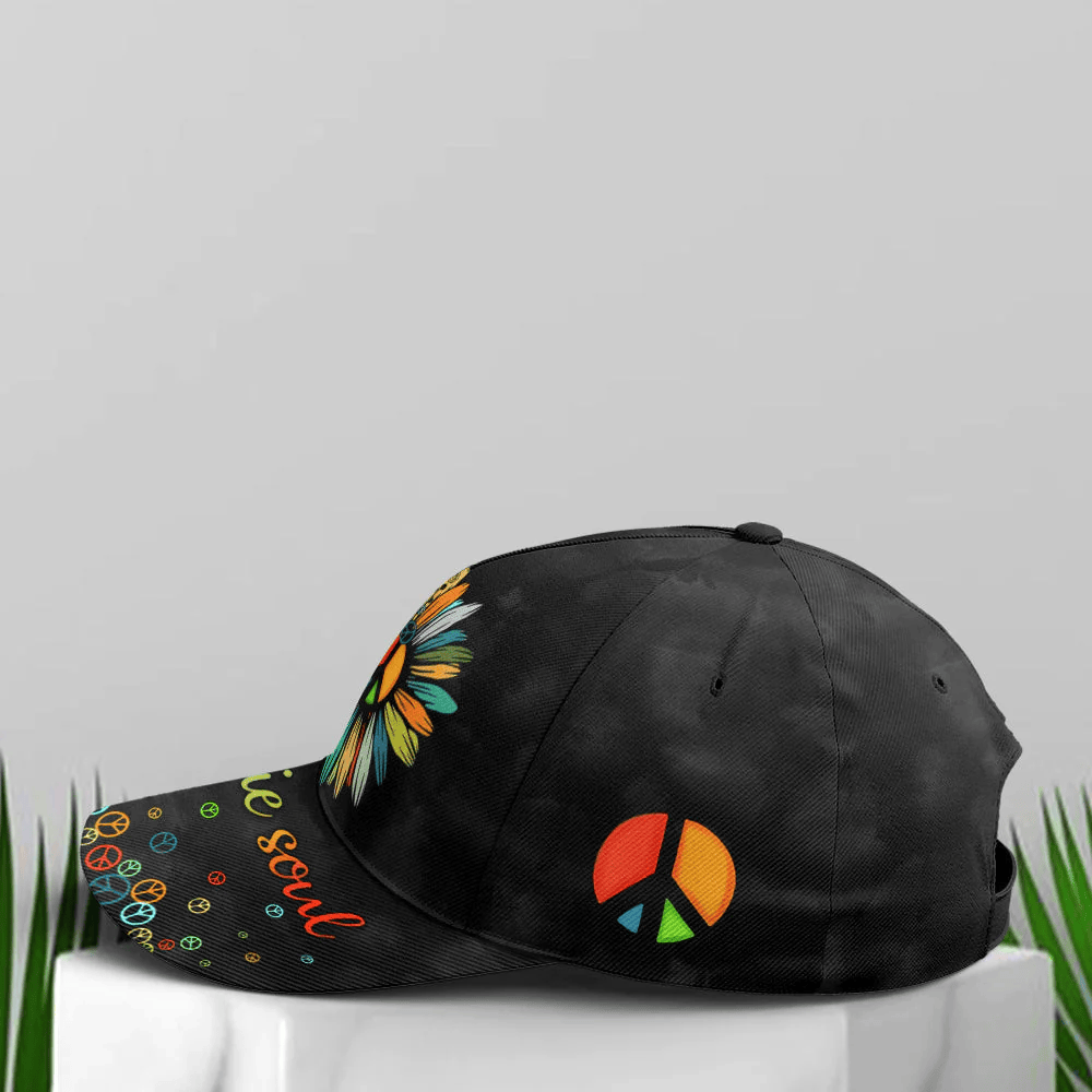 Adeenyc Hippie Soul Sunflower Black Baseball Cap Trucker Hats Custom Hats Gifts For Men & Women